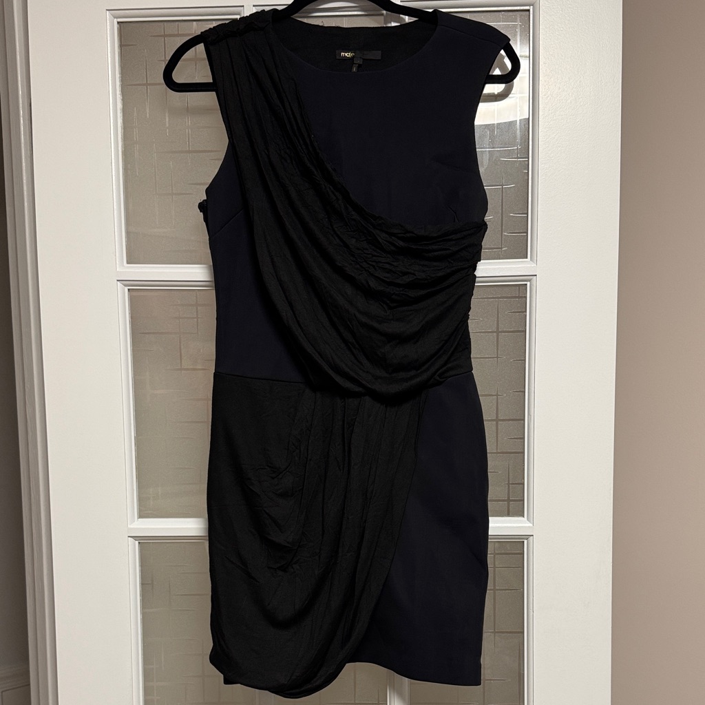 Maje Elegant Black/Navy Draped Dress Size 1